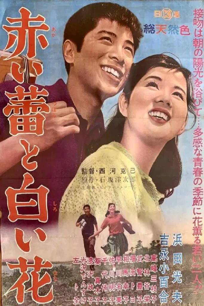 赤い蕾と白い花